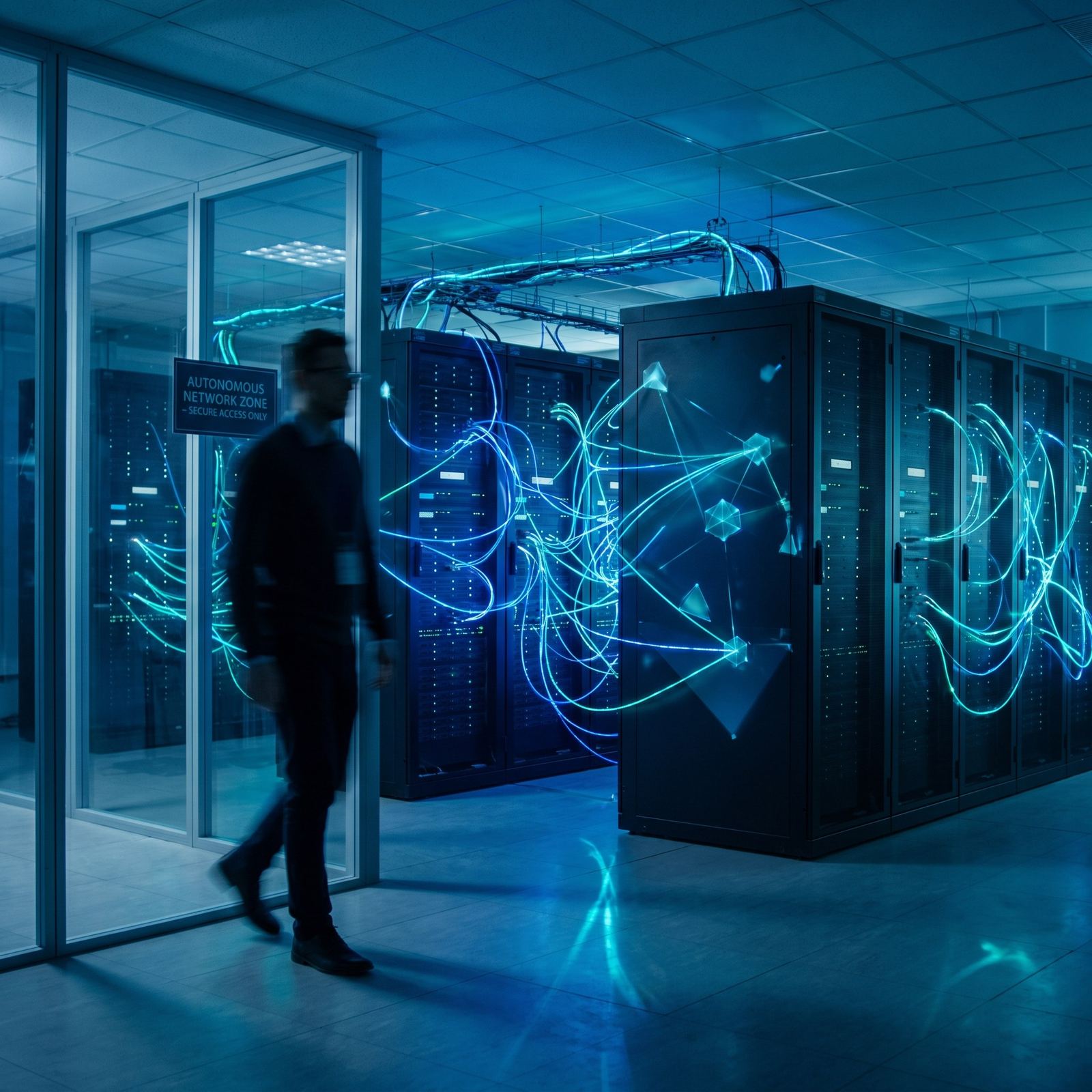 Vue conceptuelle de réseaux de serveurs hébergeant des agents intelligents connectés