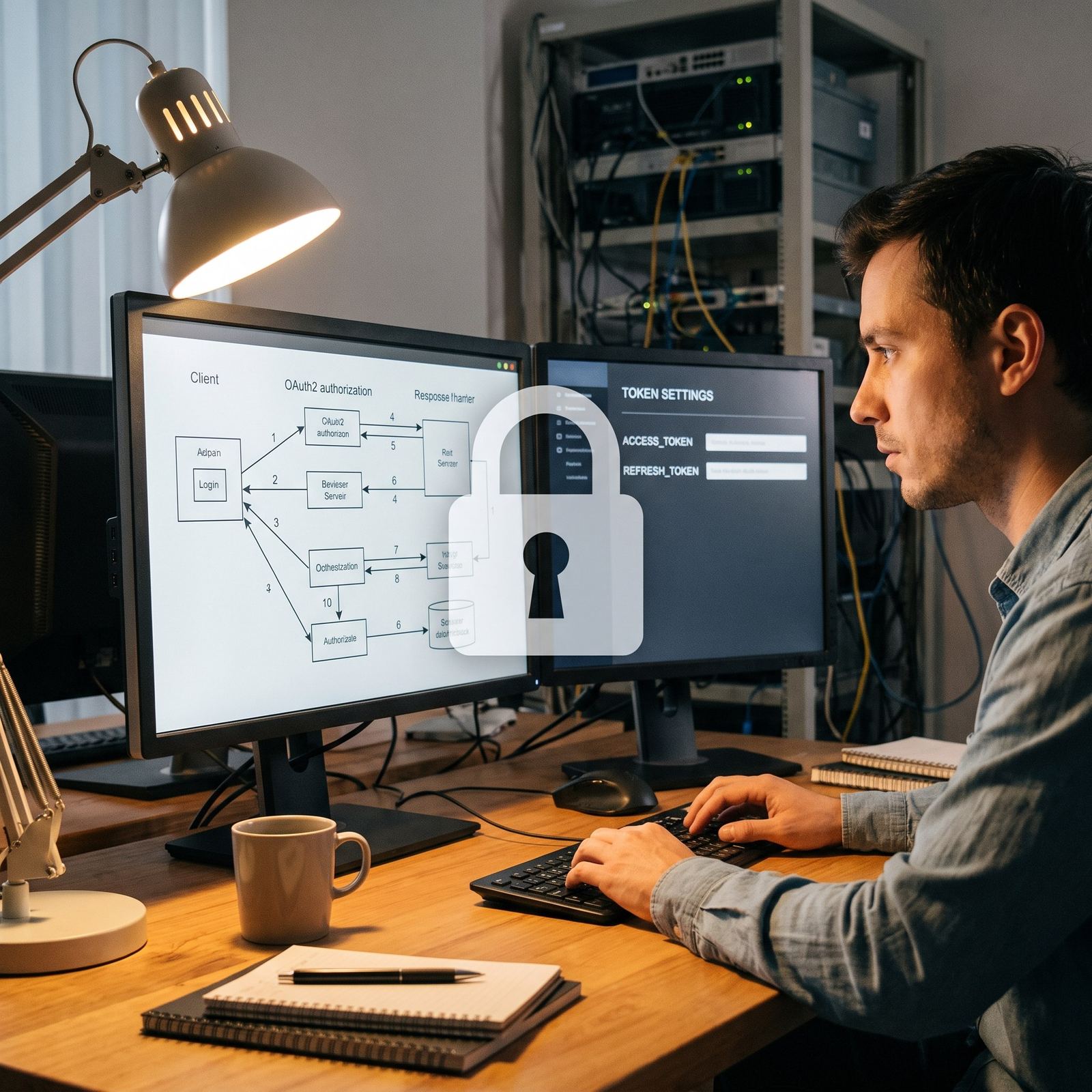 Ingénieur configurant des protocoles de sécurité OAuth2 et des politiques de retry automatique